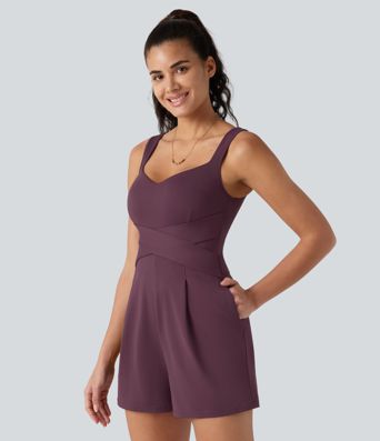V Neck Built-in Bra Casual Romper with Pockets-Easy Peezy Edition V Neck Built-in Bra Casual Romper with Pockets-Easy Peezy Edition