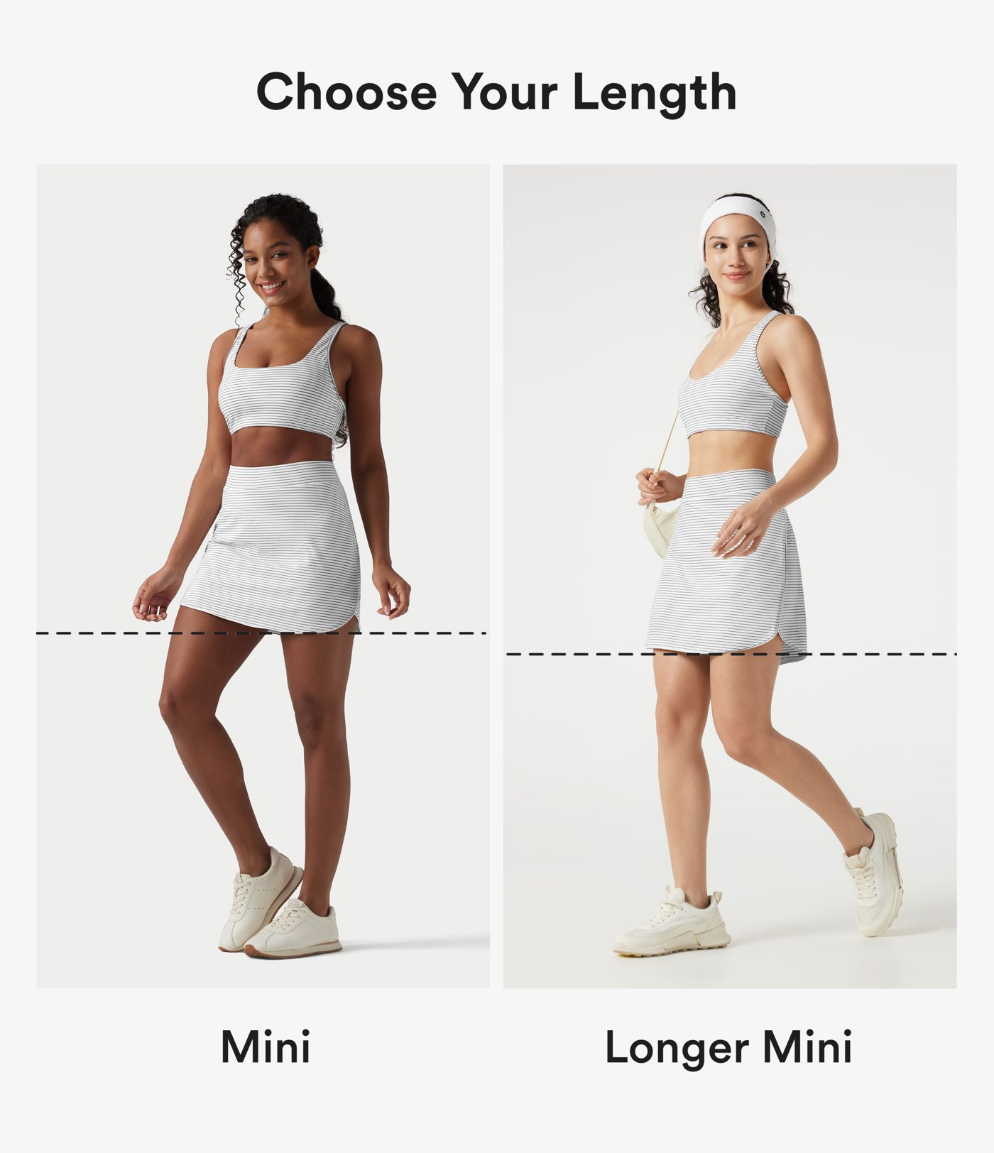 High Waisted Stripe 2-in-1 Bodycon Mini Golf Skirt with Pockets-Longer Length