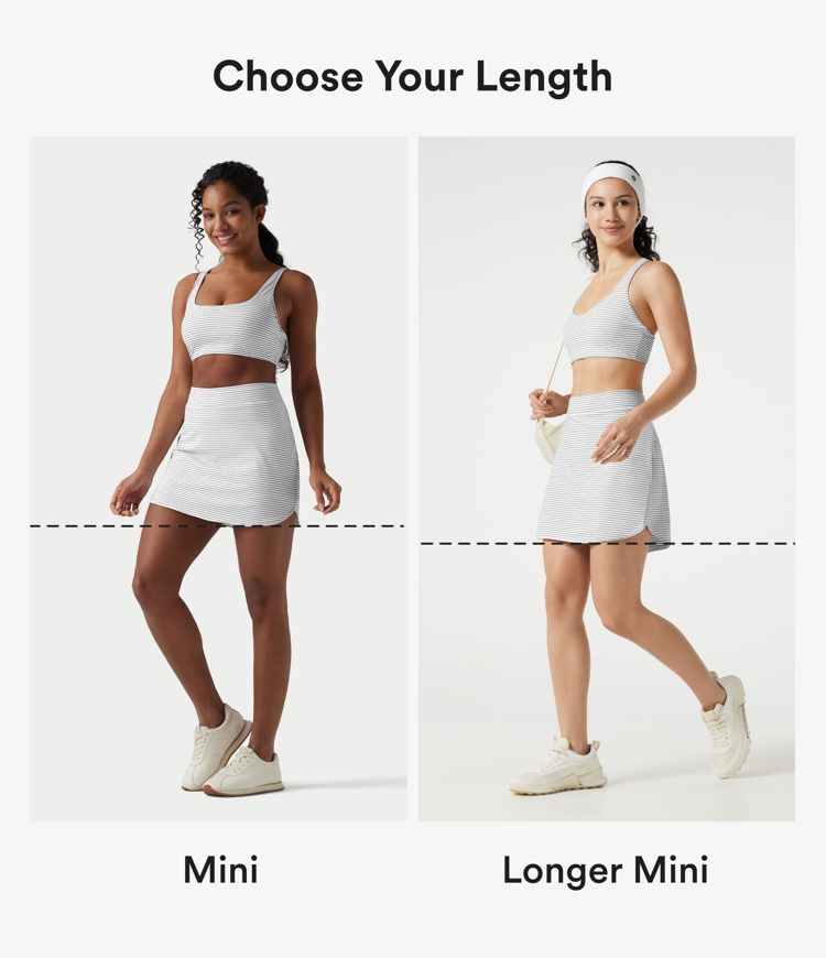 High Waisted Stripe 2-in-1 Bodycon Mini Golf Skirt with Pockets-Longer Length