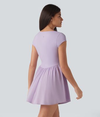 Notched Short Sleeve 2-in-1 Mini Tennis Active Dress with Pocket-Easy Peezy Edition Notched Short Sleeve 2-in-1 Mini Tennis Active Dress with Pocket-Easy Peezy Edition