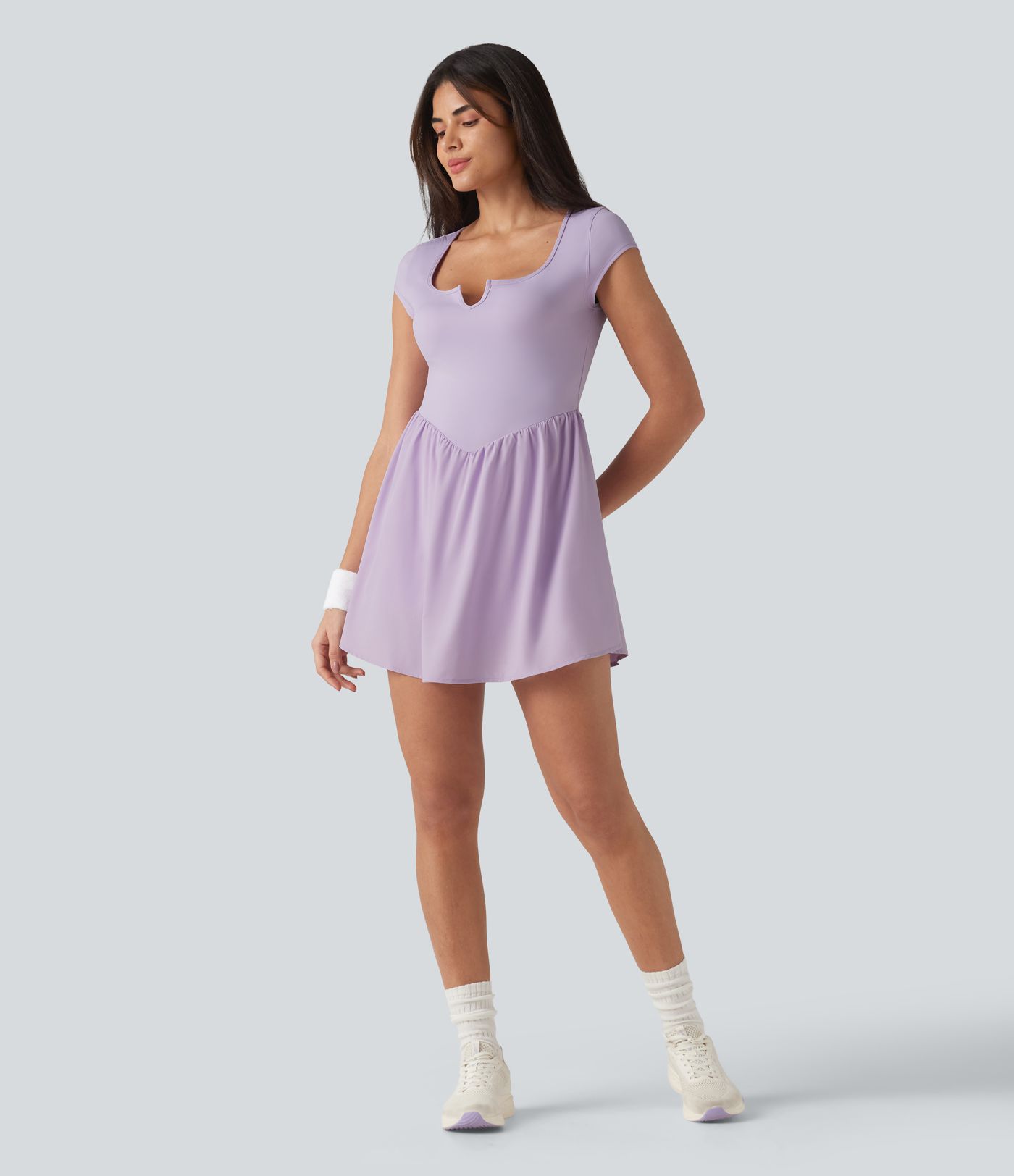 Notched Short Sleeve 2-in-1 Mini Tennis Active Dress with Pocket-Easy Peezy Edition Notched Short Sleeve 2-in-1 Mini Tennis Active Dress with Pocket-Easy Peezy Edition