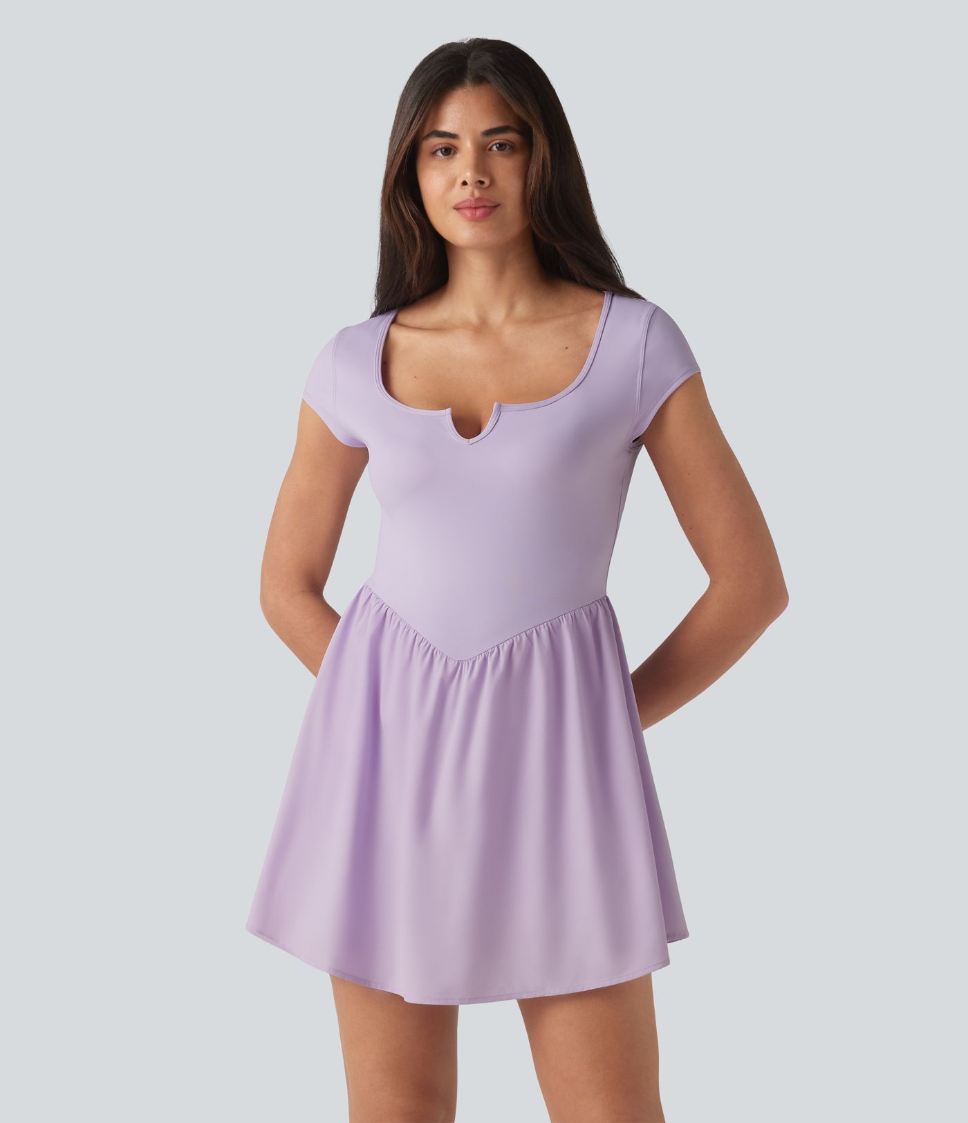 Notched Short Sleeve 2-in-1 Mini Tennis Active Dress with Pocket-Easy Peezy Edition Notched Short Sleeve 2-in-1 Mini Tennis Active Dress with Pocket-Easy Peezy Edition
