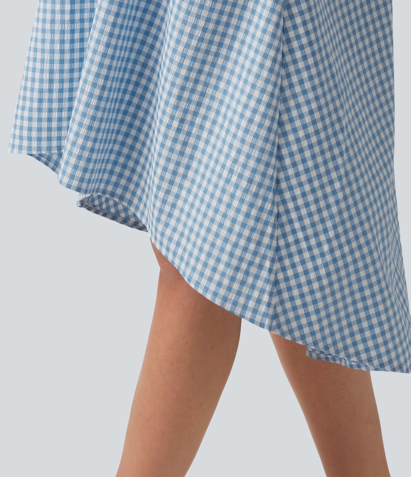 Backless Racerback High Low Built-in Bra Gingham Flowy Midi Resort Dress with Pockets