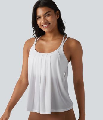 Contrast Mesh Built-in Bra Pleated Yoga Cami Top