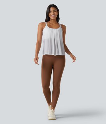 Contrast Mesh Built-in Bra Pleated Yoga Cami Top
