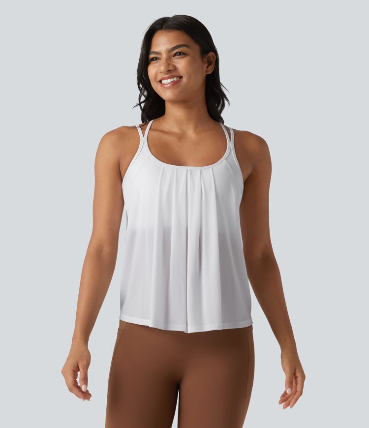 Contrast Mesh Built-in Bra Pleated Yoga Cami Top