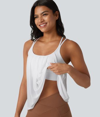 Contrast Mesh Built-in Bra Pleated Yoga Cami Top