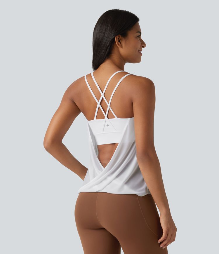 Contrast Mesh Built-in Bra Pleated Yoga Cami Top