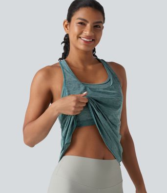 U Neck Built-in Bra Racerback Workout Tank Top