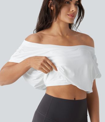 Off Shoulder Short Sleeve Oversize Cool Touch Quick Dry Yoga Sports Top
