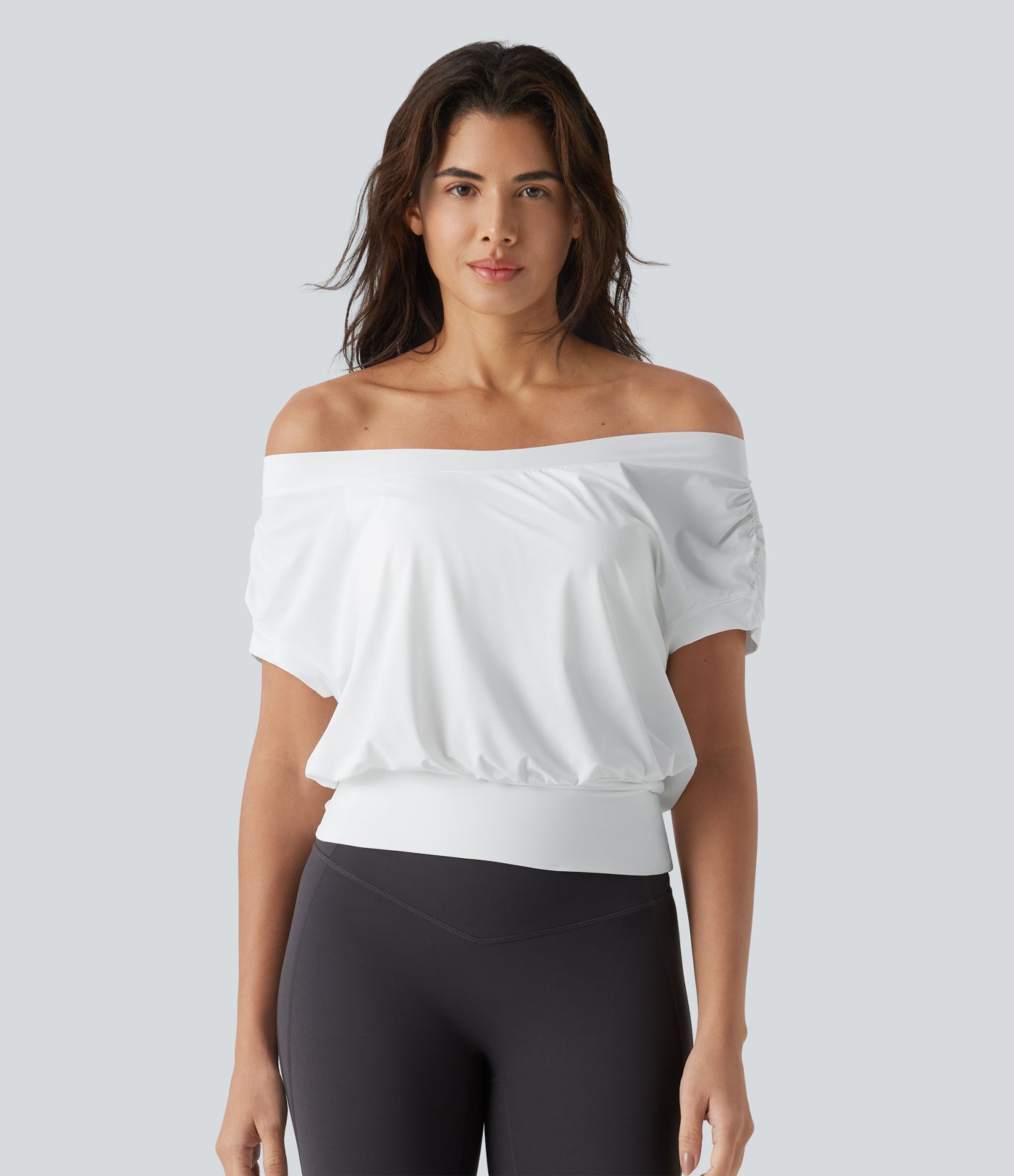 Off Shoulder Short Sleeve Oversize Cool Touch Quick Dry Yoga Sports Top