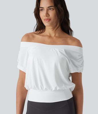 Off Shoulder Short Sleeve Oversize Cool Touch Quick Dry Yoga Sports Top