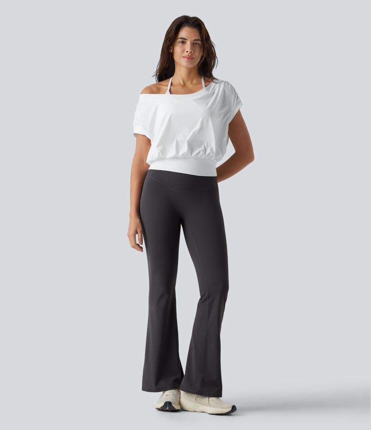 Off Shoulder Short Sleeve Oversize Cool Touch Quick Dry Yoga Sports Top