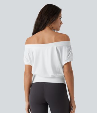 Off Shoulder Short Sleeve Oversize Cool Touch Quick Dry Yoga Sports Top