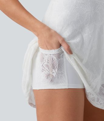 SoftlyZero™ QuickDry Built-in Bra Contrast Lace 2-in-1 Flare Mini Yoga Active Dress with Pockets-Easy Peezy Edition SoftlyZero™ QuickDry Built-in Bra Contrast Lace 2-in-1 Flare Mini Yoga Active Dress with Pockets-Easy Peezy Edition
