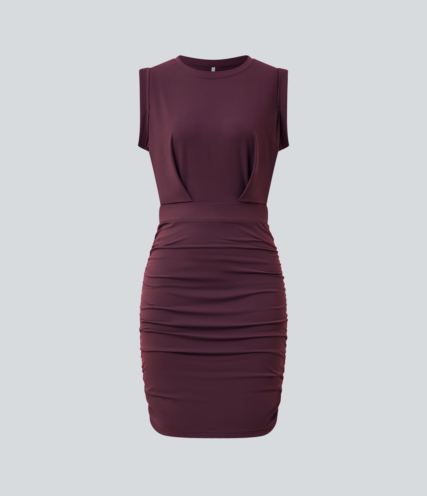 SoftlyZero™ Airy Round Neck Sleeveless Ruched Cool Touch Bodycon Mini Party Dress
