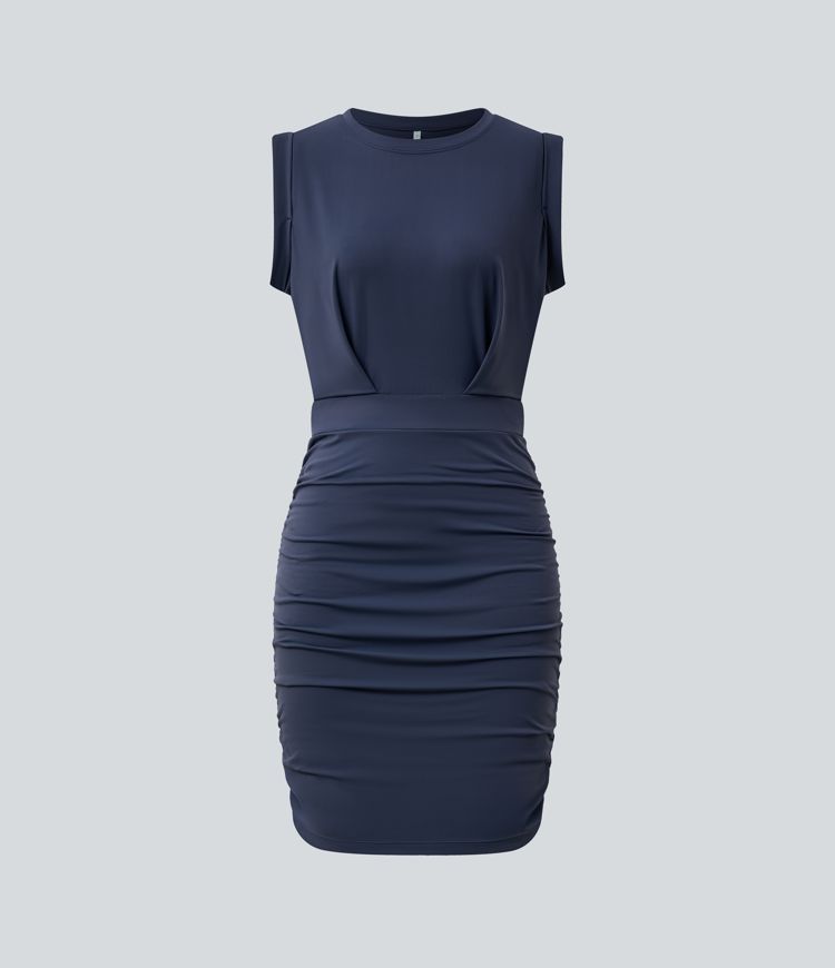 Softlyzero™ Airy - Ärmelloses, gerafftes Party-Minikleid mit Rundhalsausschnitt und Cool-Touch Softlyzero™ Airy - Ärmelloses, gerafftes Party-Minikleid mit Rundhalsausschnitt und Cool-Touch