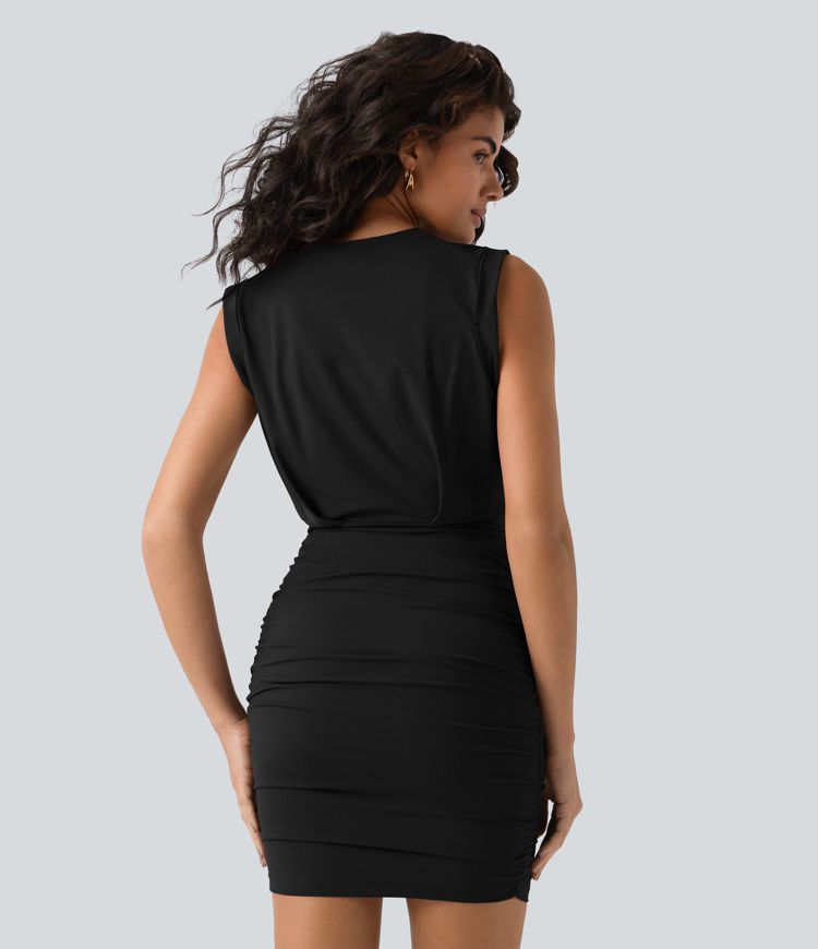 SoftlyZero™ Airy Round Neck Sleeveless Ruched Cool Touch Bodycon Mini Party Dress SoftlyZero™ Airy Round Neck Sleeveless Ruched Cool Touch Bodycon Mini Party Dress