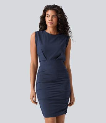 Softlyzero™ Airy - Ärmelloses, gerafftes Party-Minikleid mit Rundhalsausschnitt und Cool-Touch Softlyzero™ Airy - Ärmelloses, gerafftes Party-Minikleid mit Rundhalsausschnitt und Cool-Touch