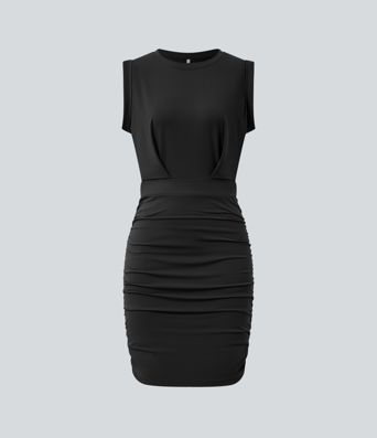 SoftlyZero™ Airy Round Neck Sleeveless Ruched Cool Touch Bodycon Mini Party Dress SoftlyZero™ Airy Round Neck Sleeveless Ruched Cool Touch Bodycon Mini Party Dress