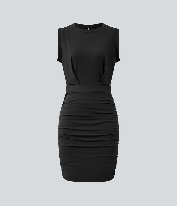 SoftlyZero™ Airy Round Neck Sleeveless Ruched Cool Touch Bodycon Mini Party Dress SoftlyZero™ Airy Round Neck Sleeveless Ruched Cool Touch Bodycon Mini Party Dress