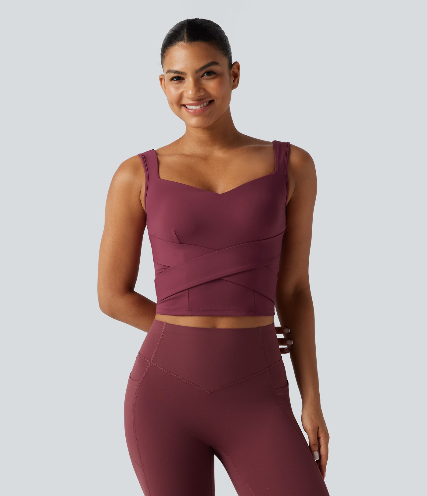SoftlyZero™ Airy Sweetheart Neck Crossover Built-in Bra Cool Touch Running Tank Top-UPF50+