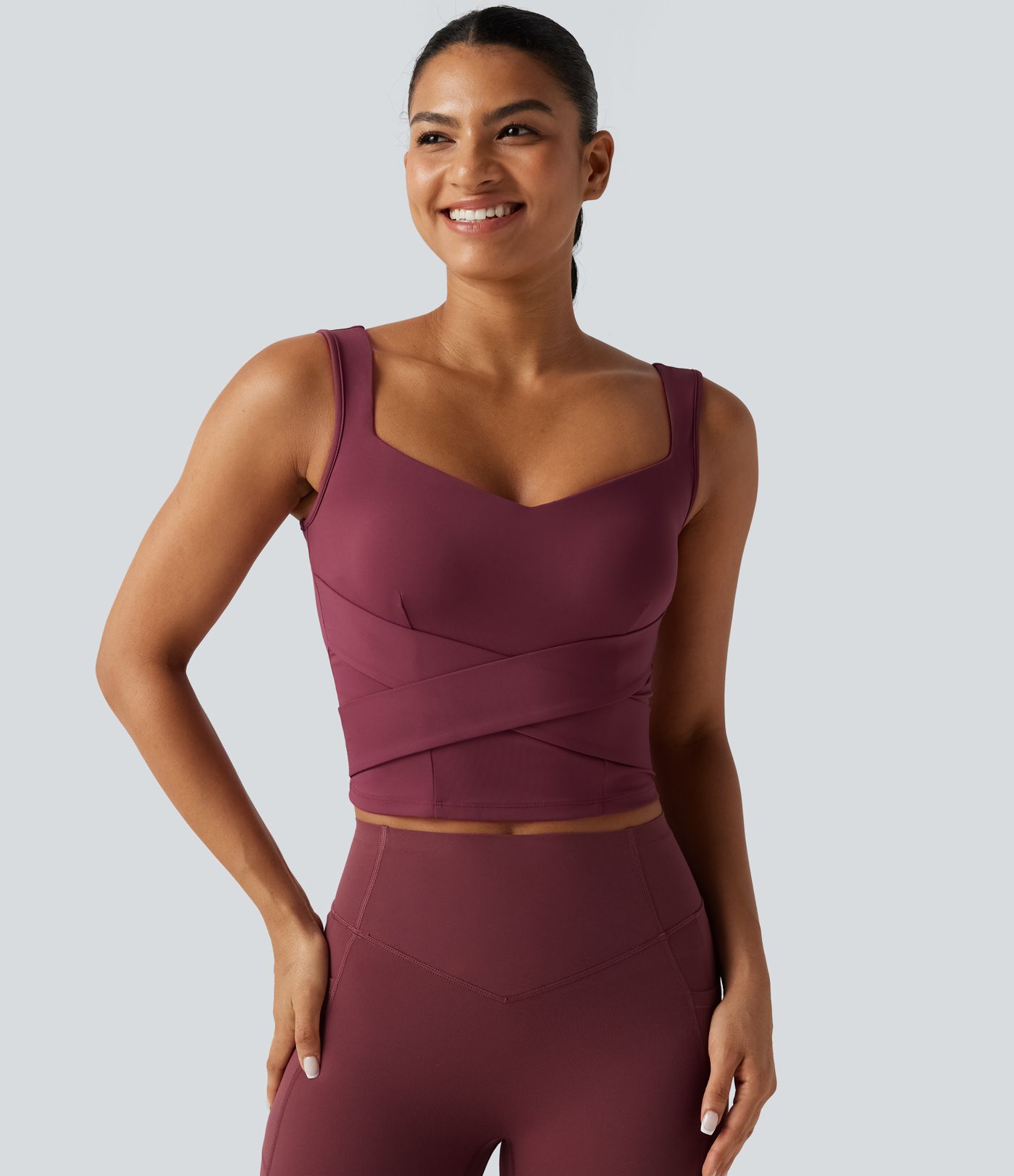 SoftlyZero™ Airy Sweetheart Neck Crossover Built-in Bra Cool Touch Running Tank Top-UPF50+
