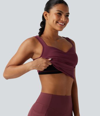 SoftlyZero™ Airy Sweetheart Neck Crossover Built-in Bra Cool Touch Running Tank Top-UPF50+