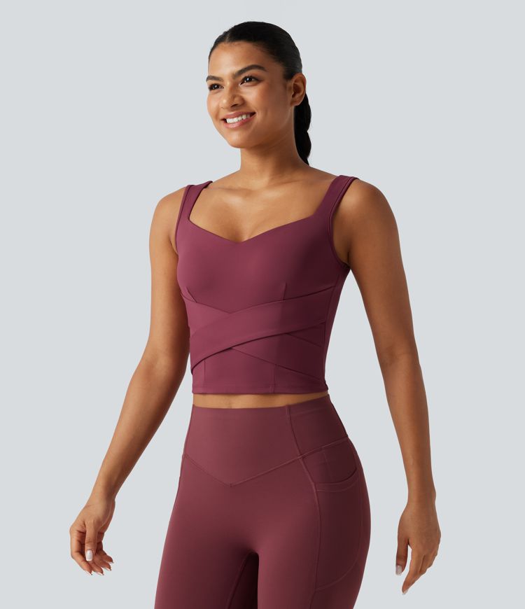 SoftlyZero™ Airy Sweetheart Neck Crossover Built-in Bra Cool Touch Running Tank Top-UPF50+