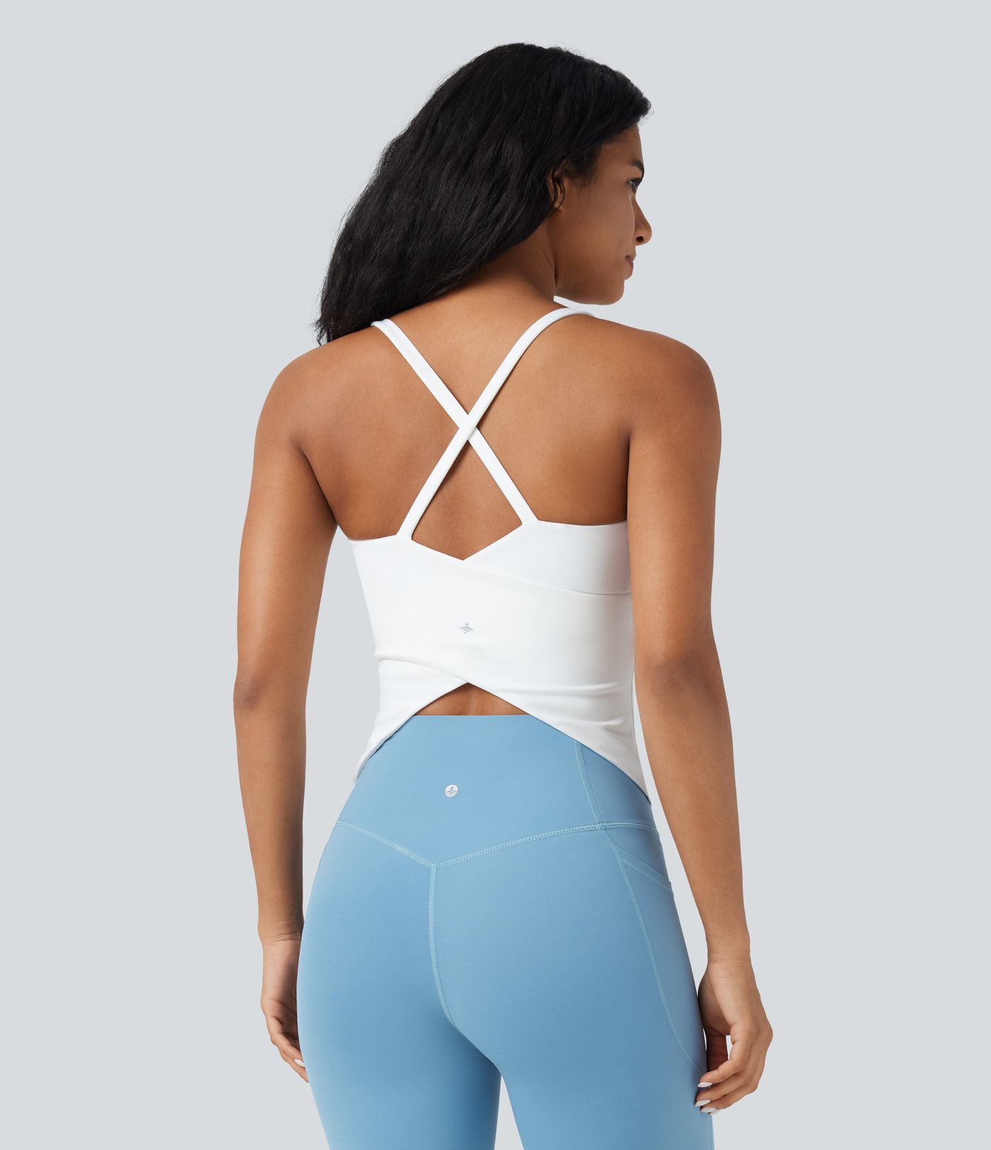 Scoop Neck Crisscross Back Crossover Hem Yoga Cami Top