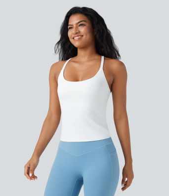Scoop Neck Crisscross Back Crossover Hem Yoga Cami Top