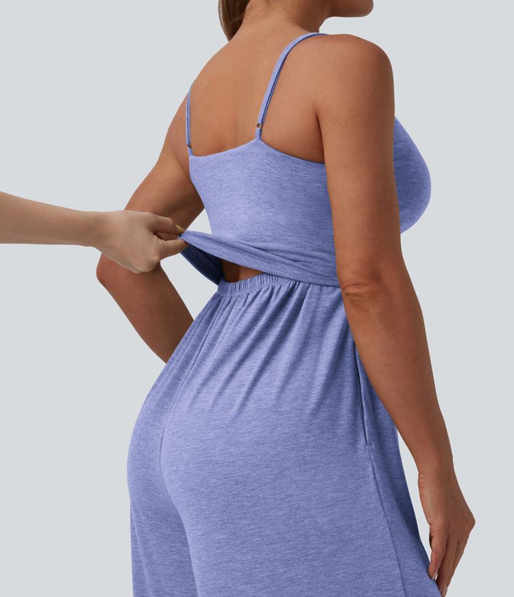 Adjustable Straps Ruched Wide Leg Heathered Casual Jumpsuit with Pockets-Easy Peezy