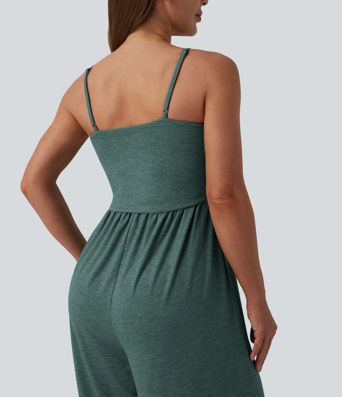 Adjustable Straps Ruched Wide Leg Heathered Casual Jumpsuit with Pockets-Easy Peezy Adjustable Straps Ruched Wide Leg Heathered Casual Jumpsuit with Pockets-Easy Peezy