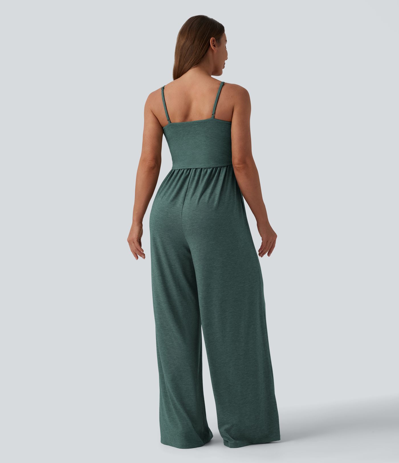 Adjustable Straps Ruched Wide Leg Heathered Casual Jumpsuit with Pockets-Easy Peezy Adjustable Straps Ruched Wide Leg Heathered Casual Jumpsuit with Pockets-Easy Peezy