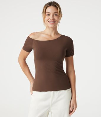 Halara Cotton Jersey One-Shoulder Built-in Bra Casual T-Shirt B-DD Cups