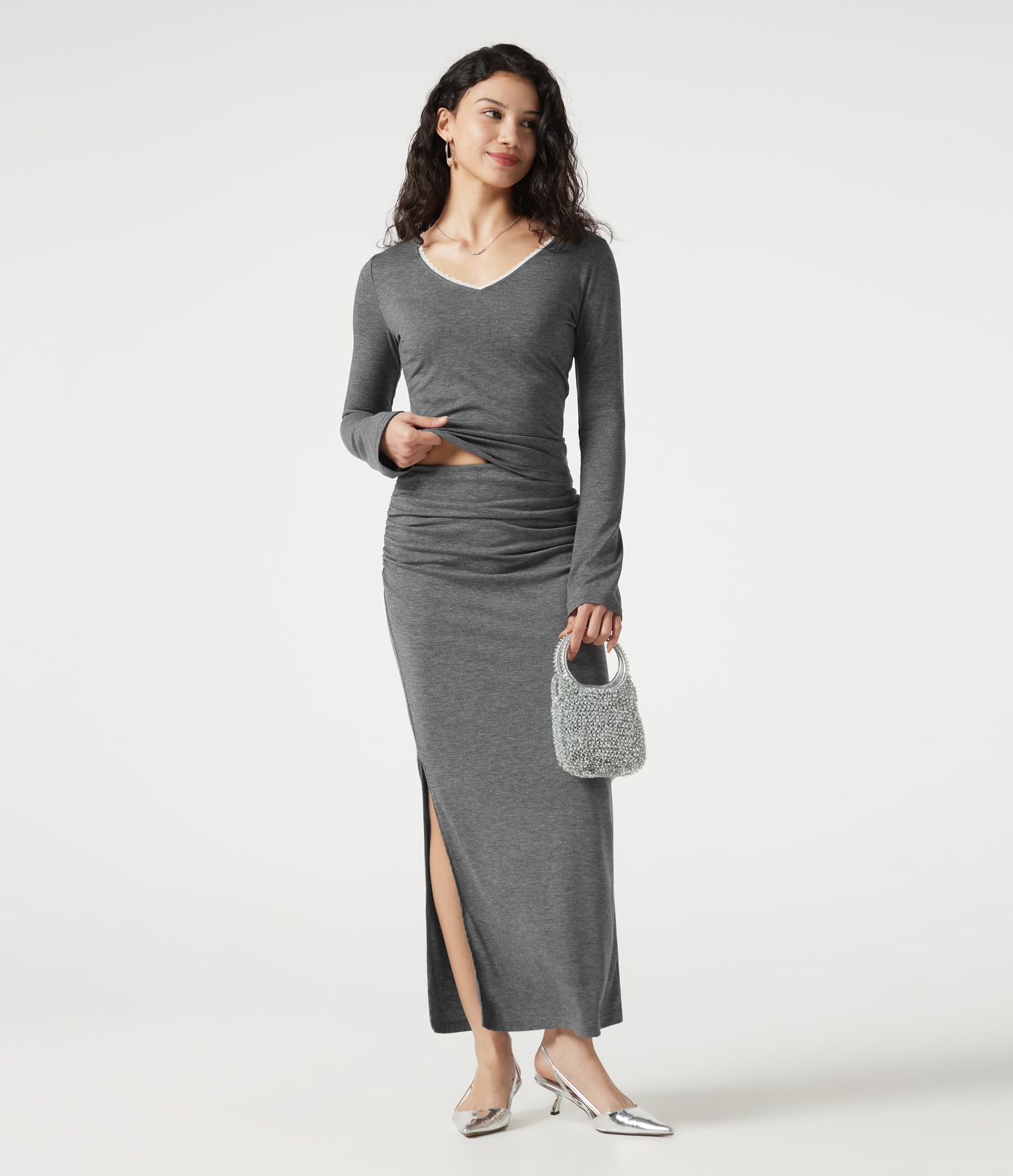 V Neck Lace Long Sleeve Top