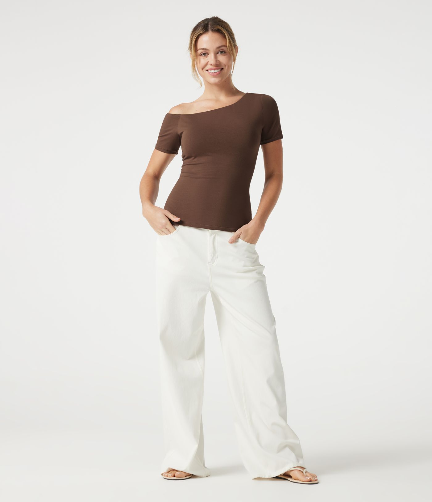 Halara Cotton Jersey One-Shoulder Built-in Bra Casual T-Shirt B-DD Cups