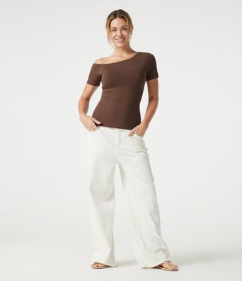 Halara Cotton Jersey One-Shoulder Built-in Bra Casual T-Shirt B-DD Cups