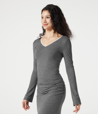 V Neck Lace Long Sleeve Top