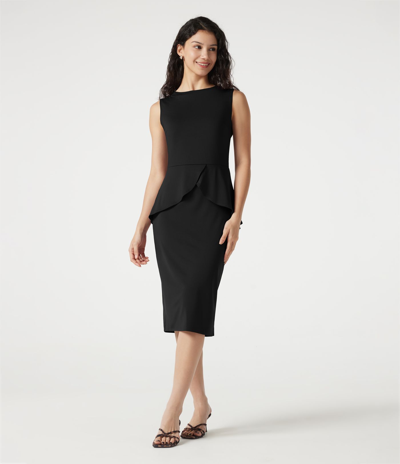 Round Neck Sleeveless Midi Work Dress