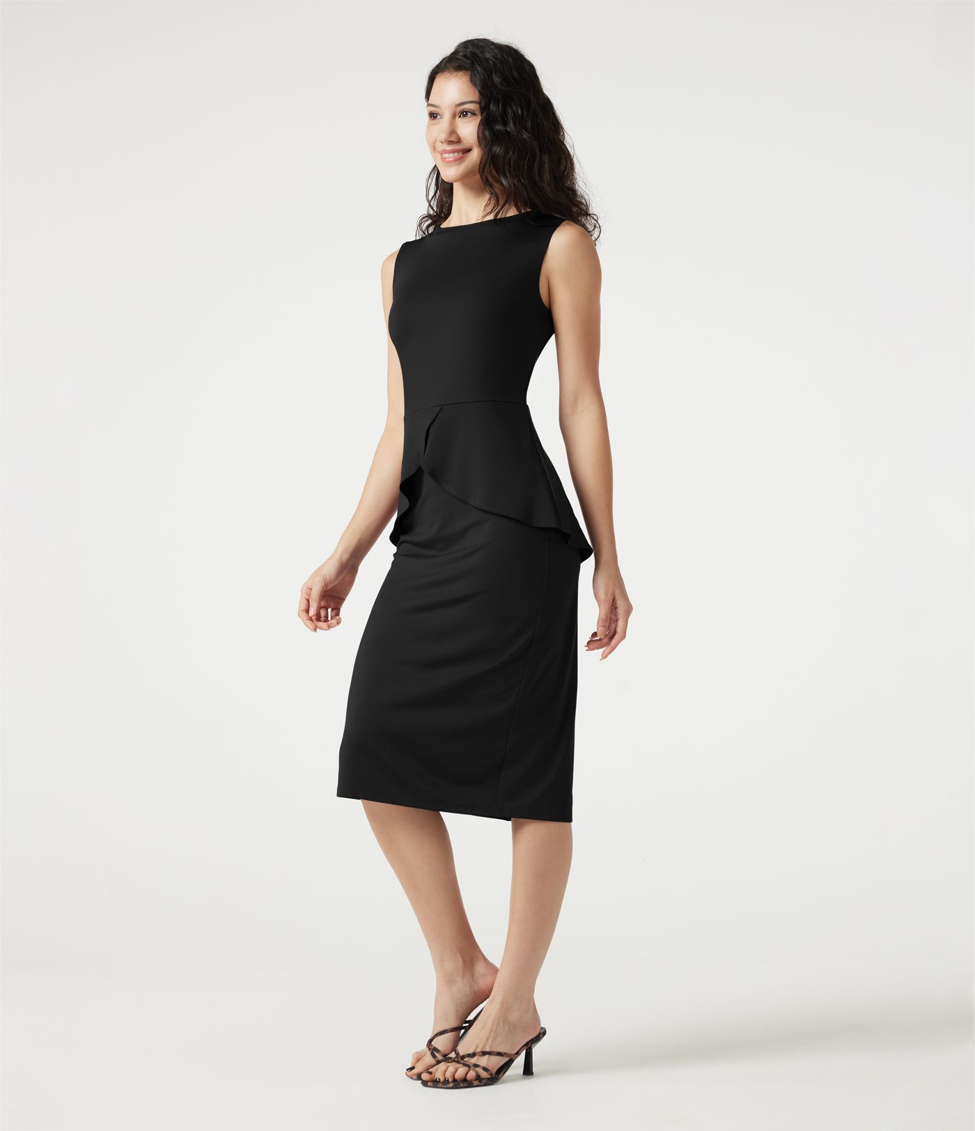 Round Neck Sleeveless Midi Work Dress