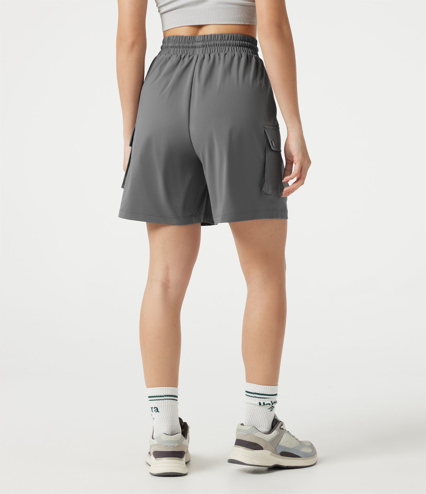 High-waisted Drawstring Workout Cargo Bermuda Shorts with Pockets