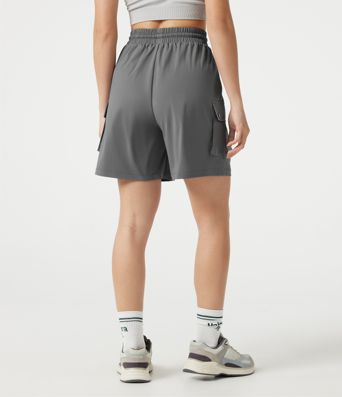 High-waisted Drawstring Workout Cargo Bermuda Shorts with Pockets