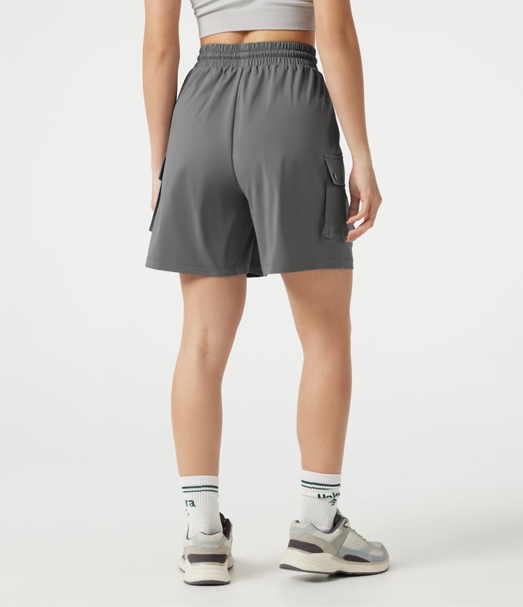 High-waisted Drawstring Workout Cargo Bermuda Shorts with Pockets