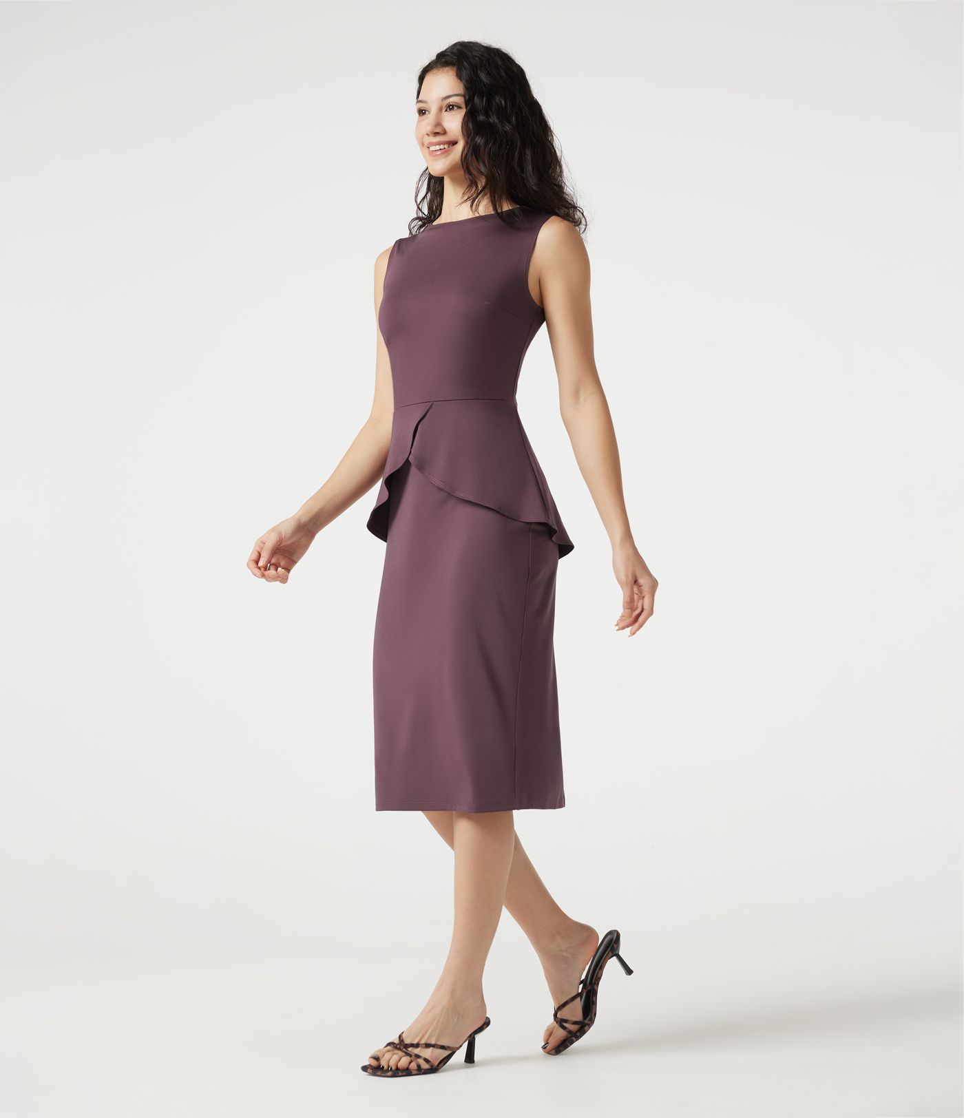 Round Neck Sleeveless Midi Work Dress