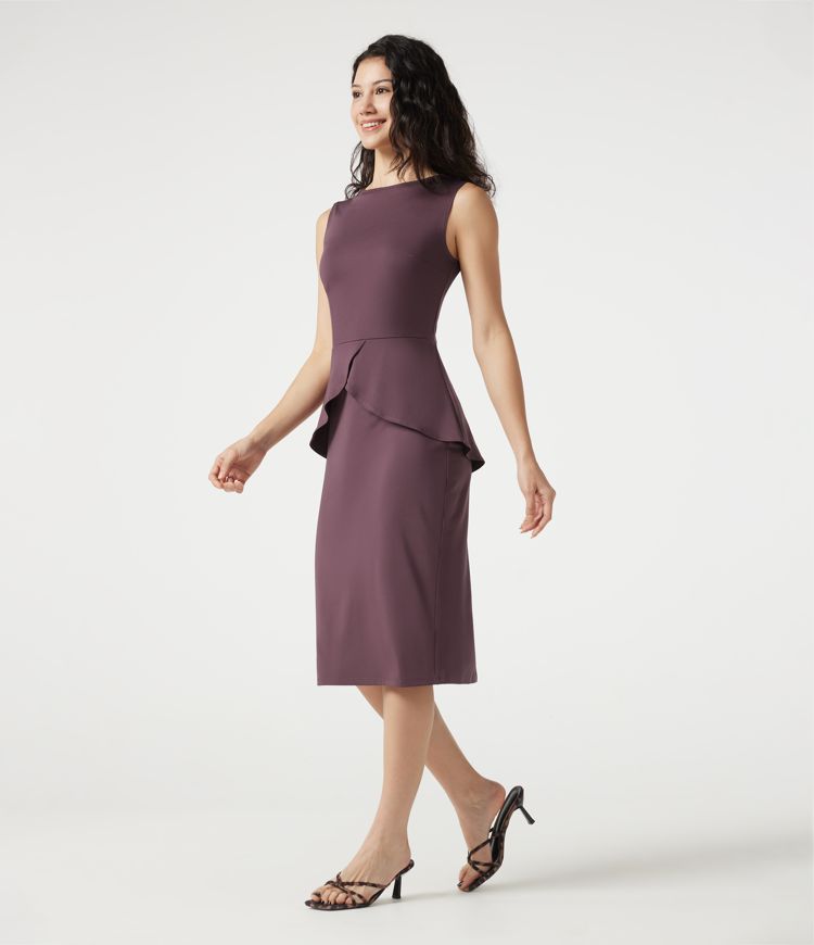 Round Neck Sleeveless Midi Work Dress