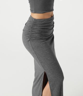 Mid Rise Ruched Bodycon Maxi Skirt