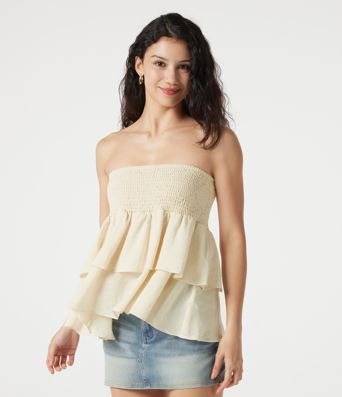 High Waisted Shirred Layered Mini Casual Linen-Feel Skirt