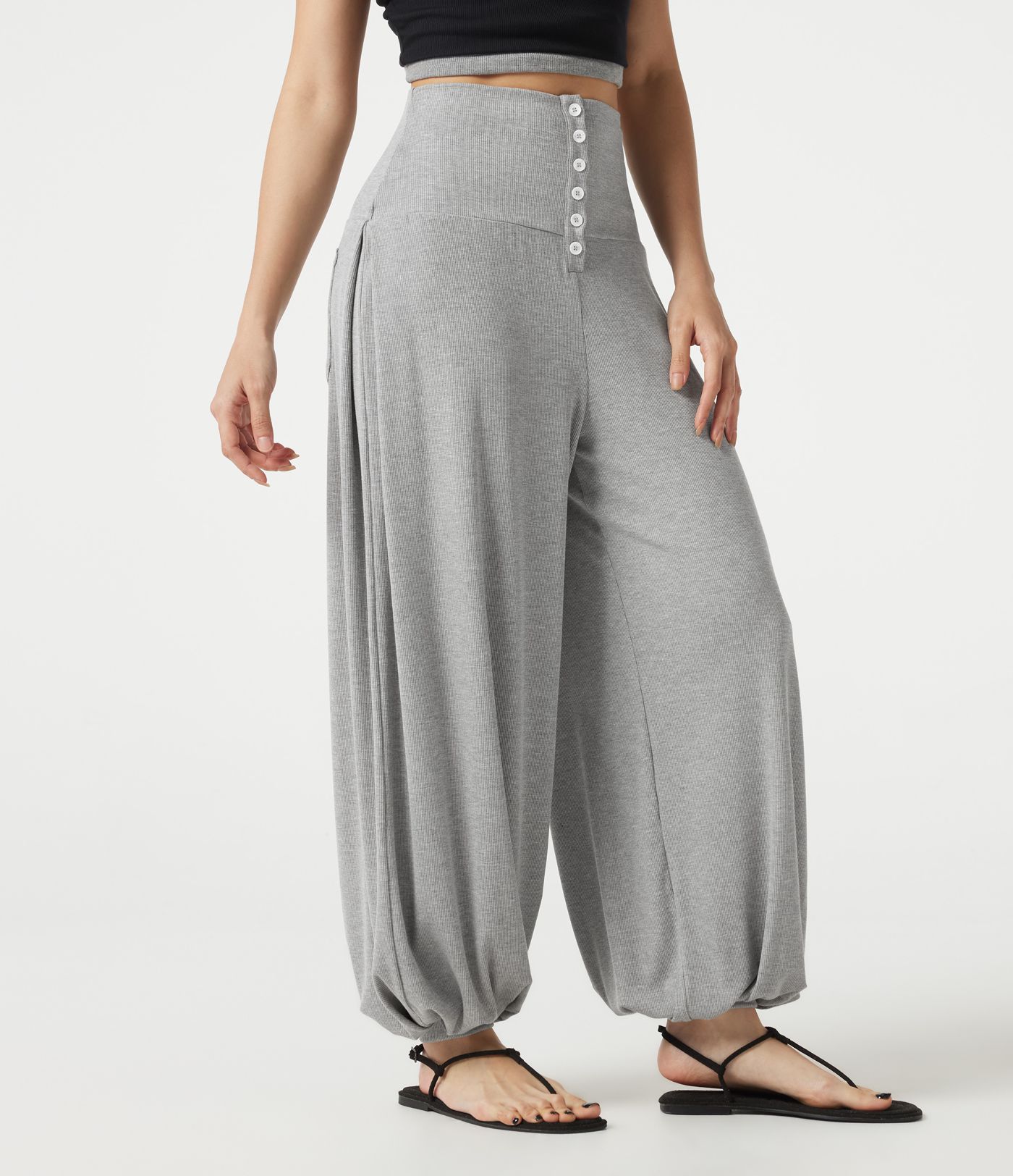 High Stretch Ribbed High Waisted Tummy Control Casual Joggers with Pockets