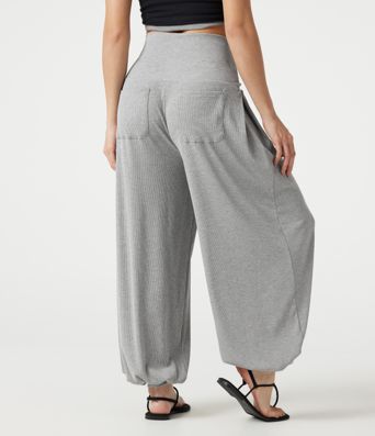High Stretch Ribbed High Waisted Tummy Control Casual Joggers with Pockets